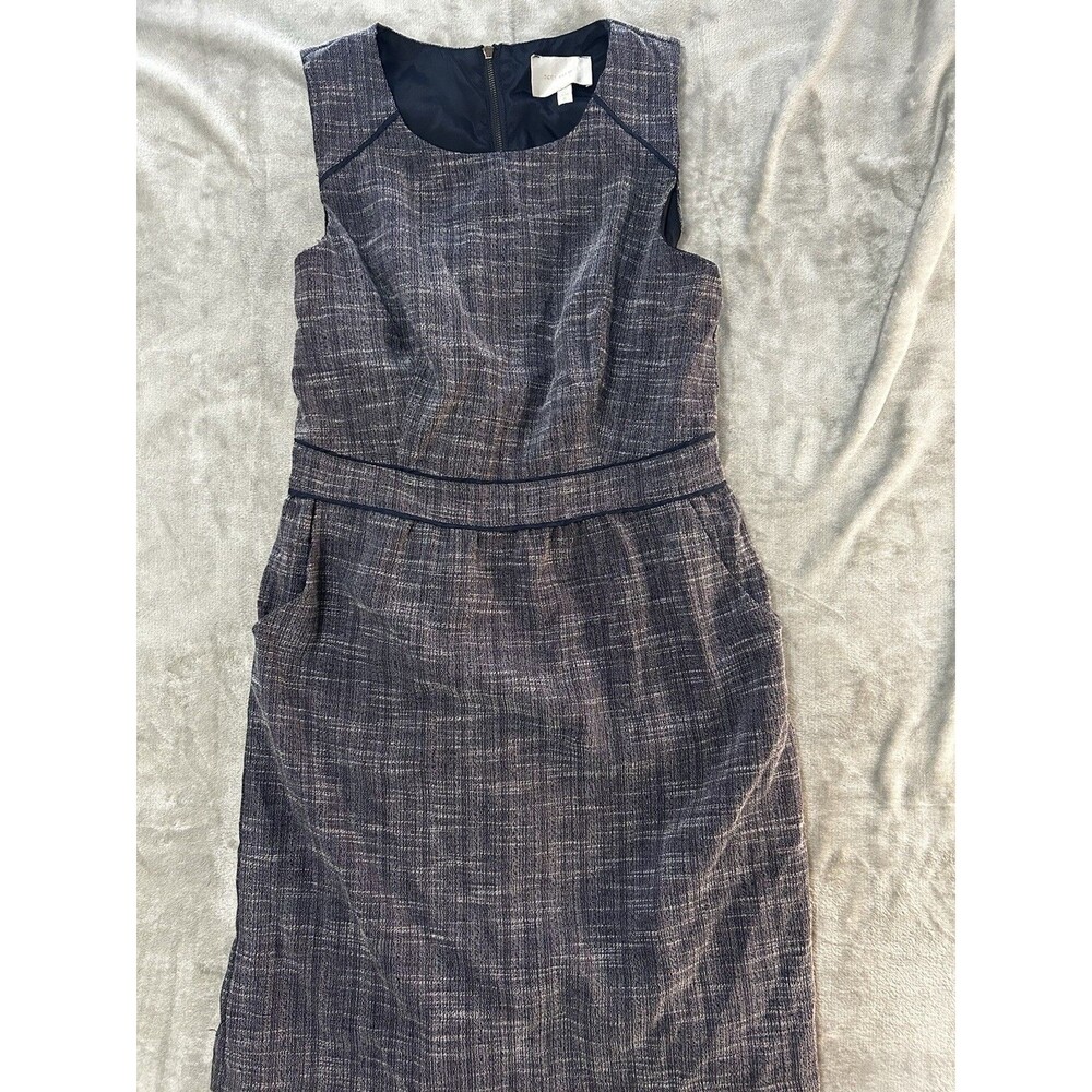 Skies Are Blue Dress Womens Small Gray Tweed Sleeveless Sheath Pockets Career